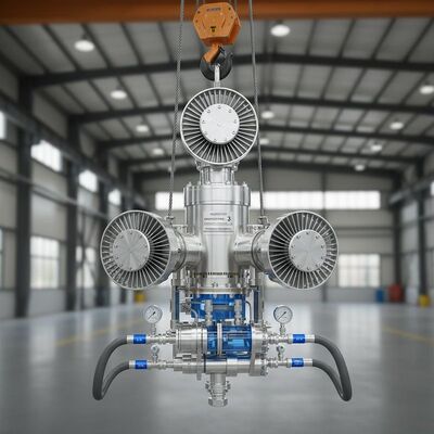 ローターの数 3 圧縮空気N2とクレーンによるリフティングによって動かす回転流体注射器